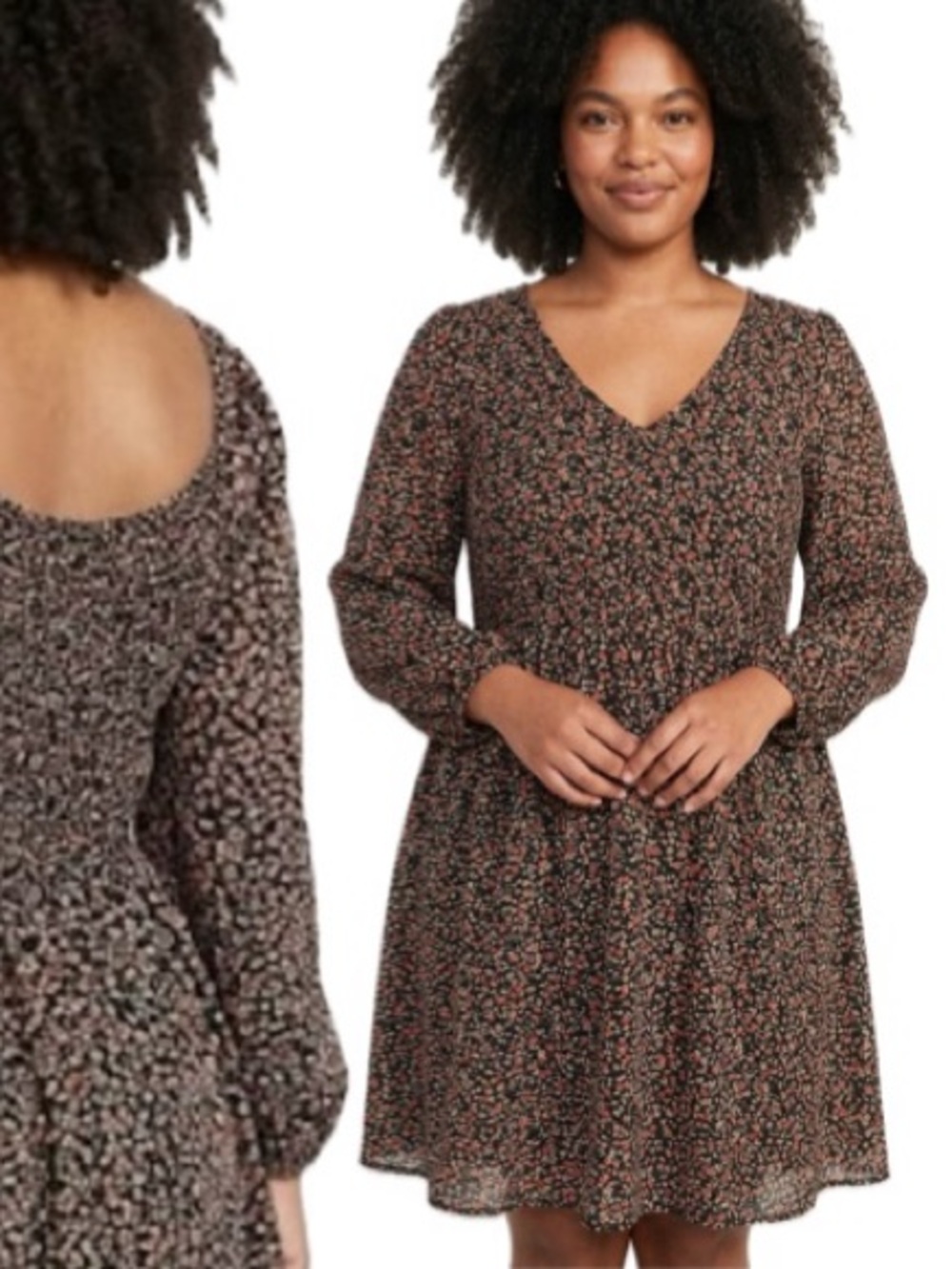 Old Navy Ditsy Floral Skater Dress Size XL V-neck Smocked Back Balloon Sleeve